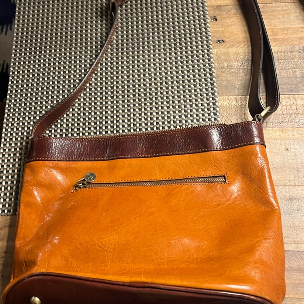 Firenze Italy Genuine Leather Cognac Pellatterie DD Handbag w/ Adjustable Strap